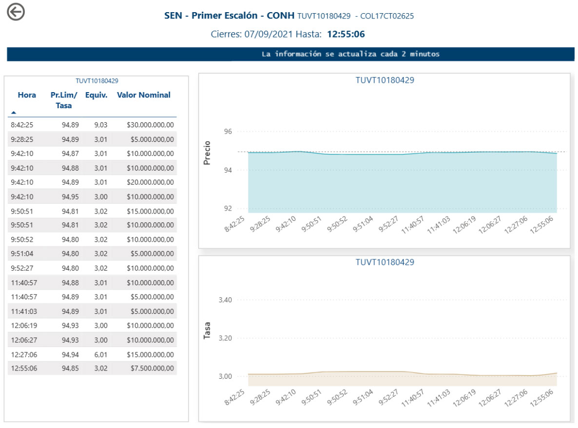 Captura de pantalla del detalle de título, en la nueva plataforma del Sistema Electrónico de Negociación.