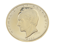 Anverso de moneda de 20 pesos, con imagen de perfil del libertador Simón Bolívar, leyenda 'República de Colombia', año de acuñación y nombre 'Simón Bolívar'.