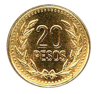 Reverso de antigua moneda de 20 pesos