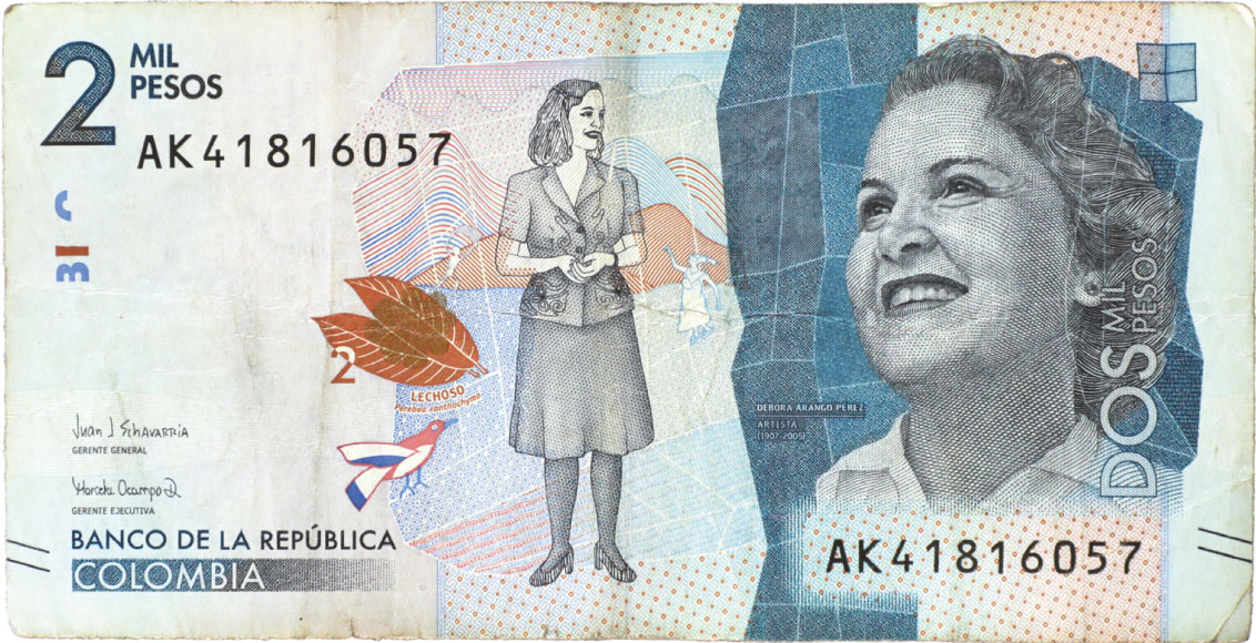 Anverso de billete de 2000 pesos. Grado 2: apto