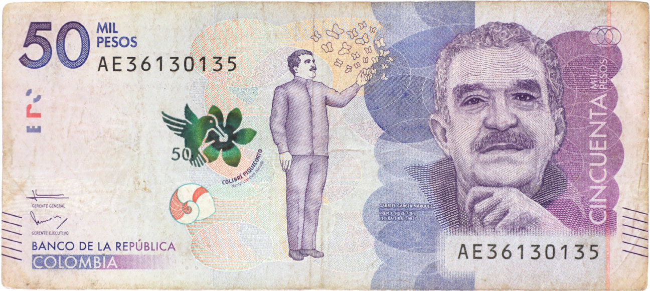 Anverso de billete de 50.000 pesos. Grado 5: no apto