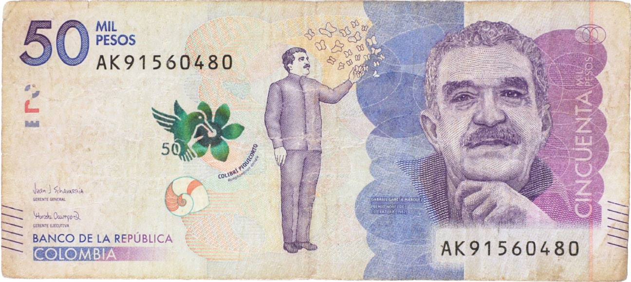 Anverso de billete de 50.000 pesos. Grado 6: no apto