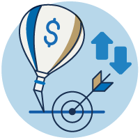 Se ilustra un globo anclado al piso, el globo representa la inflación en tanto en el piso se evoca la meta de inflación con un icono de 