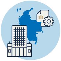 Se muestra en la imagen un dibujo del edificio principal del Banco de la República en Bogotá, junto con el mapa de Colombia y un icono que evoca un documento, con el objetivo de representar el esquema de inflación objetivo que el banco central implementa para el país.