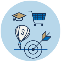 En la imagen se muestran cuatro iconos: un gorro de graduación, un carrito de mercado, el globo anclado al piso y un tipo al blanco, que pretenden evocar la importancia de la meta de inflación. Recordemos que el globo anclado es la metáfora escogida para el Banco, para la inflación, en tanto el tipo al banco en el piso busca representar la meta de inflación. 