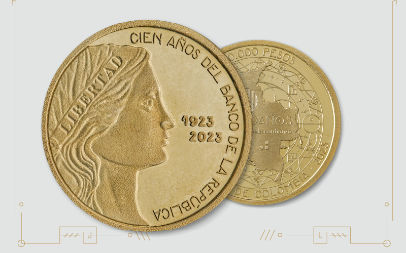 Imagen de la moneda conmemorativa de los 100 años del Banco de la República