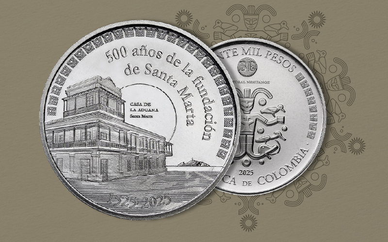 Imagen de la moneda conmemorativa del quinto centenario de la fundación de la ciudad de Santa Marta