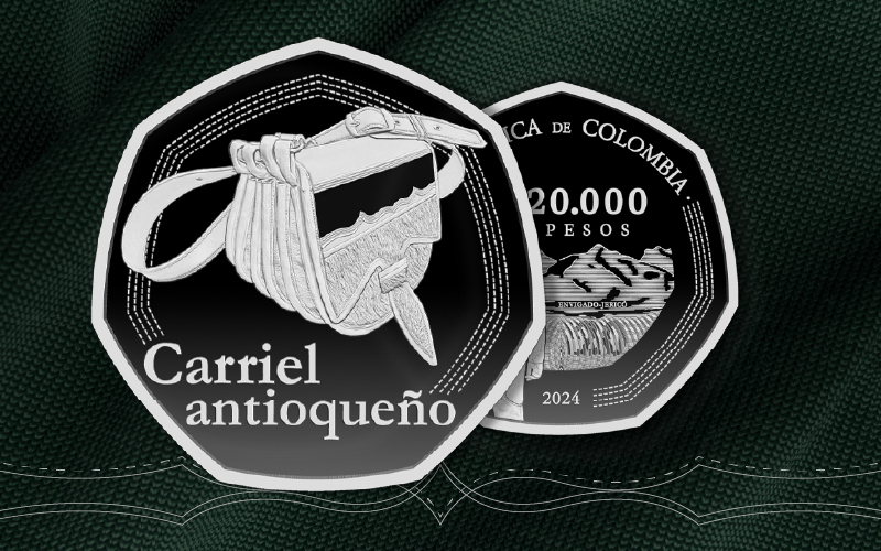 Imagen de la moneda conmemorativa del guarniel - Carriel antioqueño