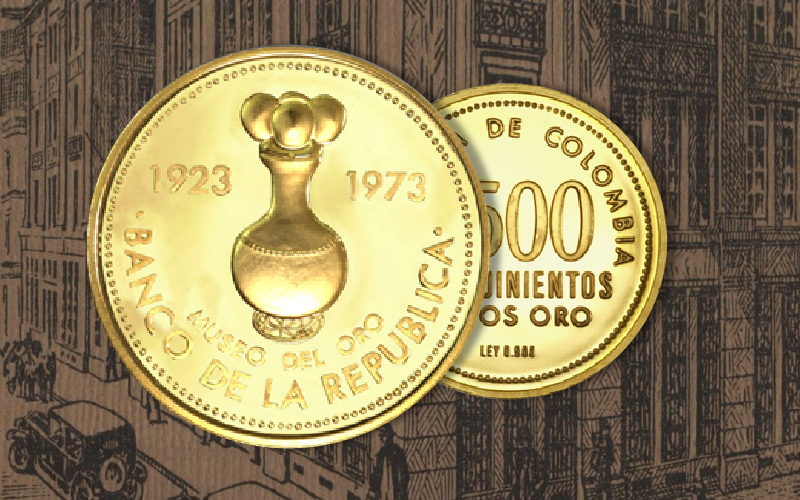 Imagen de la moneda conmemorativa de oro del cincuentenario del Banco de la República