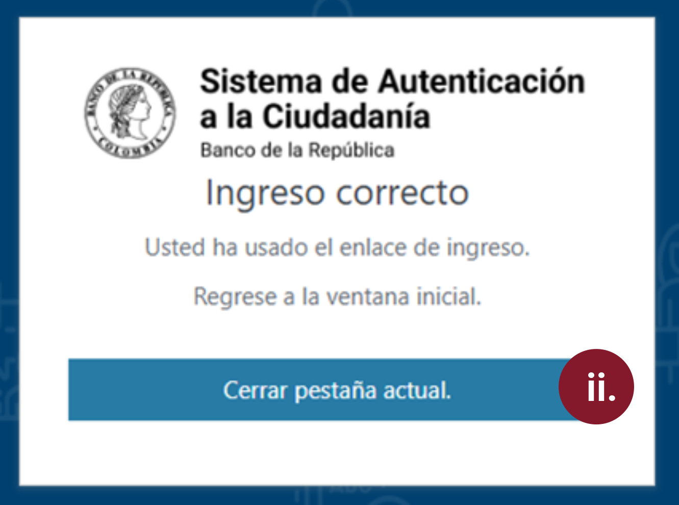 Muestra del aviso de notificación de Ingreso correcto