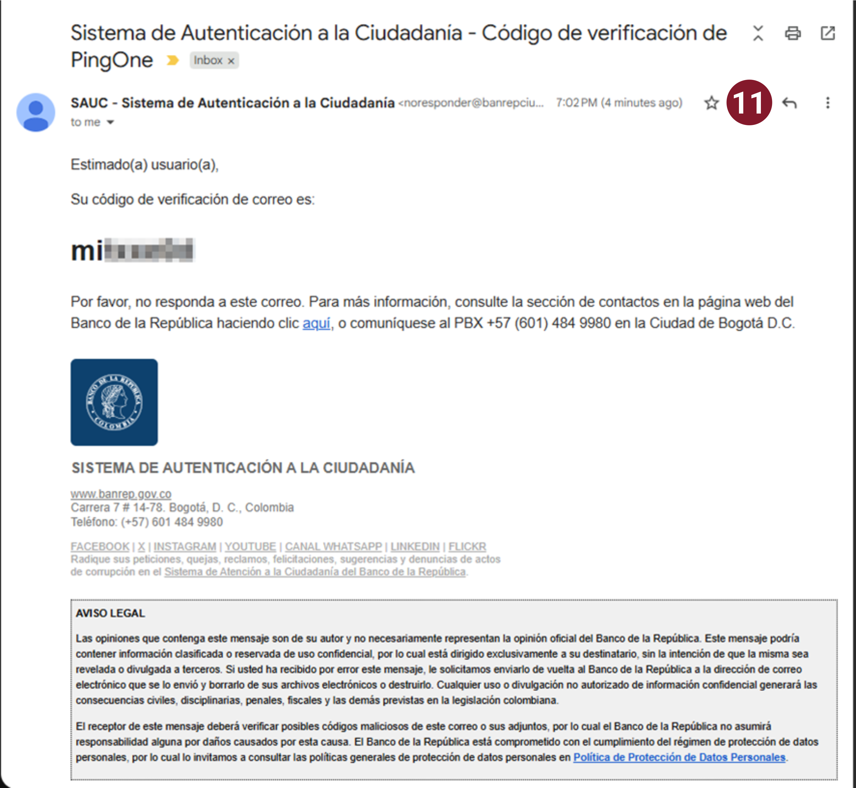 Imagen con una muestra del correo que el sistema envía en este paso.