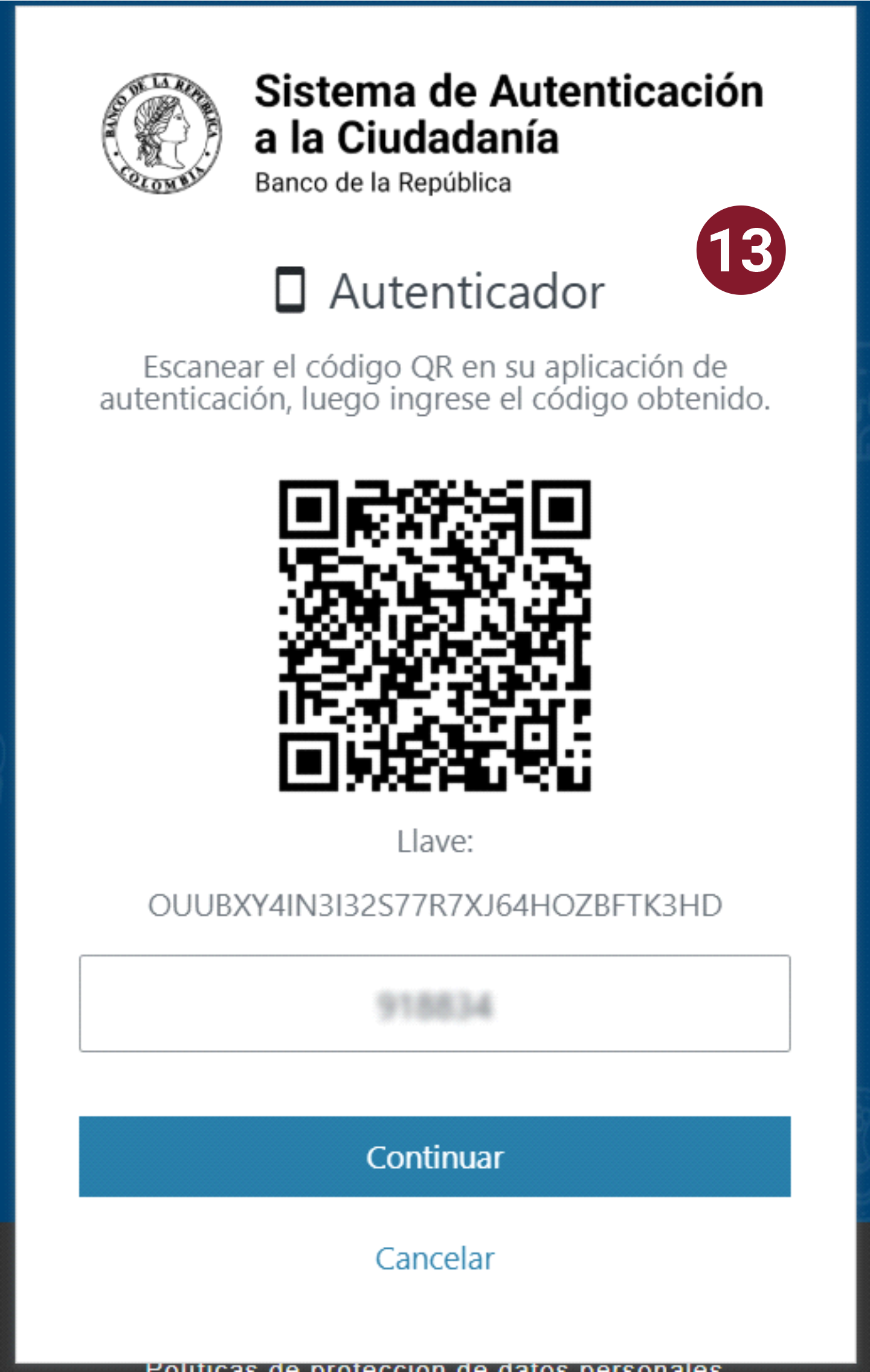 Imagen que muestra el código QR que genera el sistema y el código alfanumérico