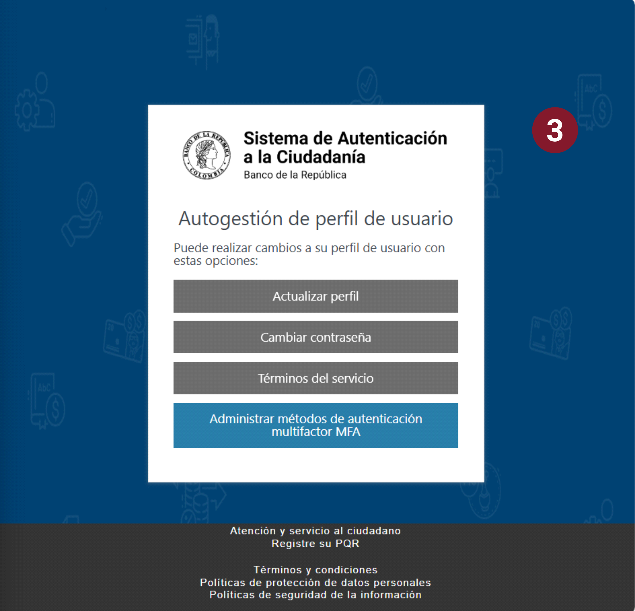 Imagen que muestra los métodos de autenticación multifactor del sistema
