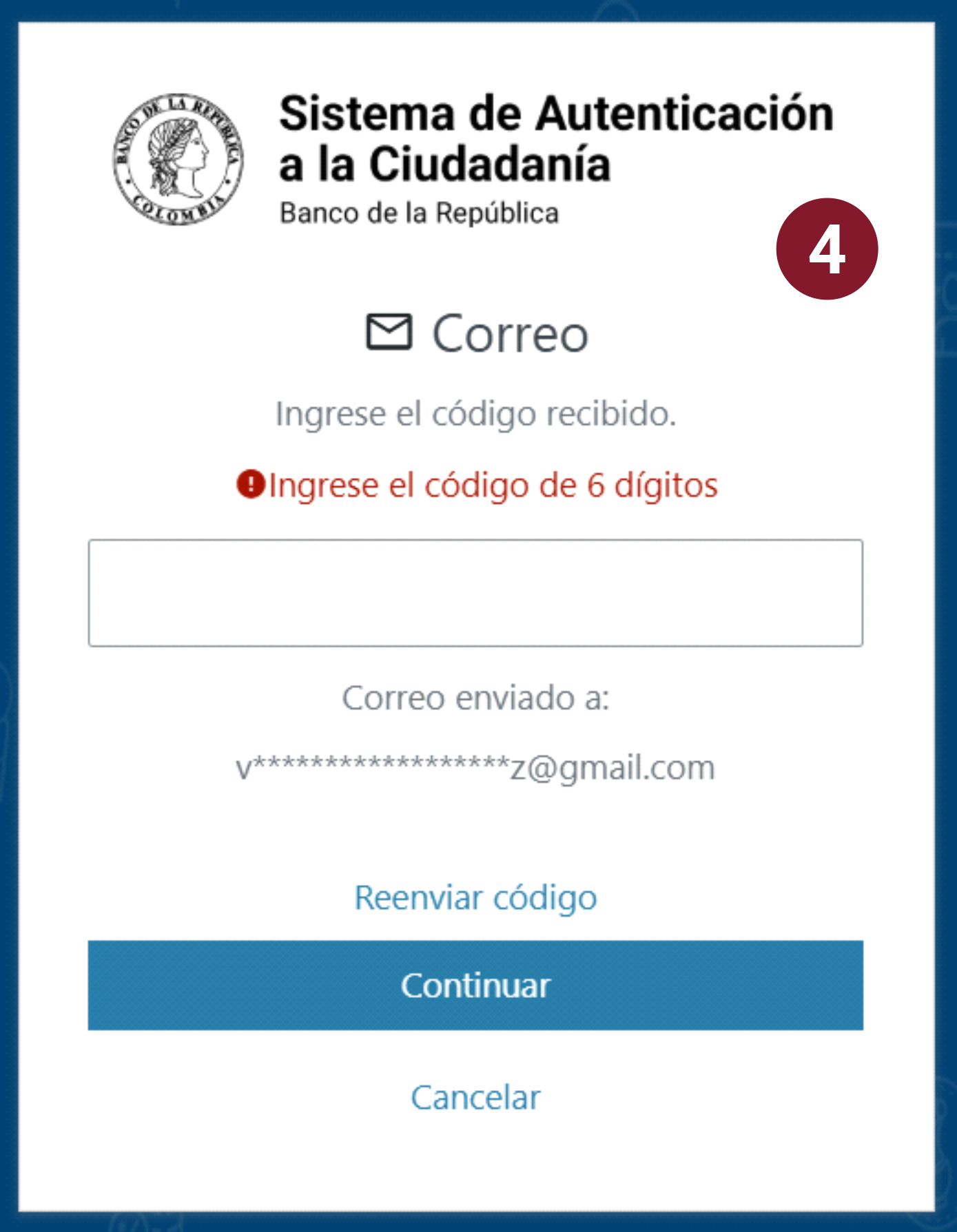 Captura de pantalla que muestra el sistema para autenticarse.