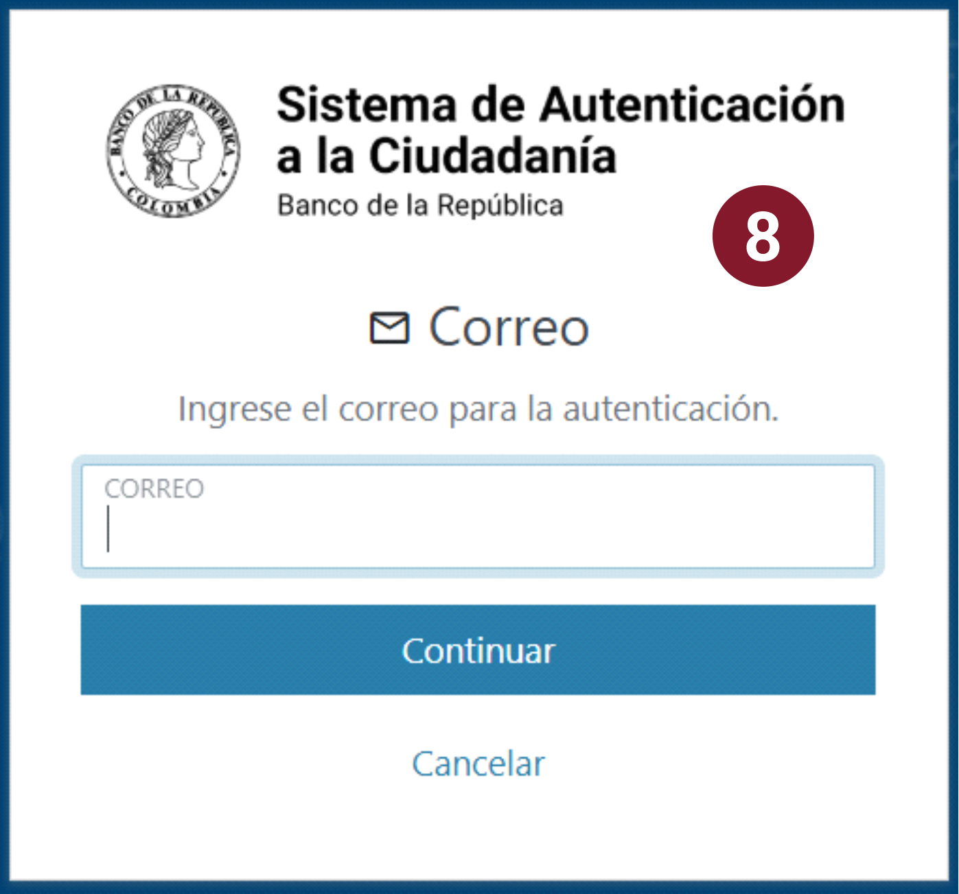 Imagen que muestra el campo que se habilita para digitar el correo