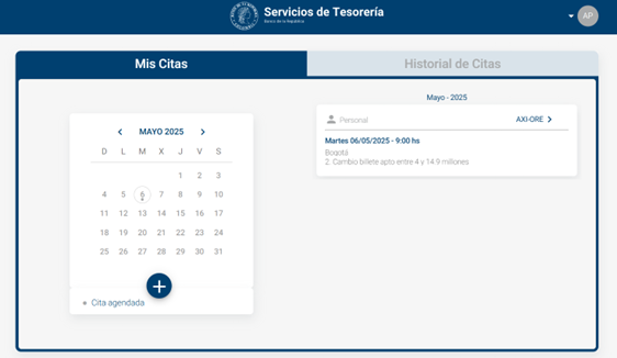 Imagen que muestra la pestaña de citas, en donde se visualiza al lado izquierdo un calendario y al lado derecho la lista de citas programadas.
