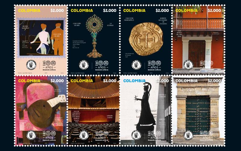 Imagen de la emisión filatélica en conmemoración de los 100 años del Banco de la República